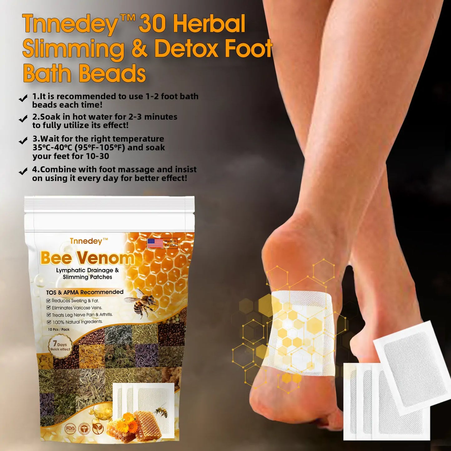Bee Venom Lymphatic Drainage & Slimming Foot Patches 🌿👣 Buy 1 Get 1 Free!