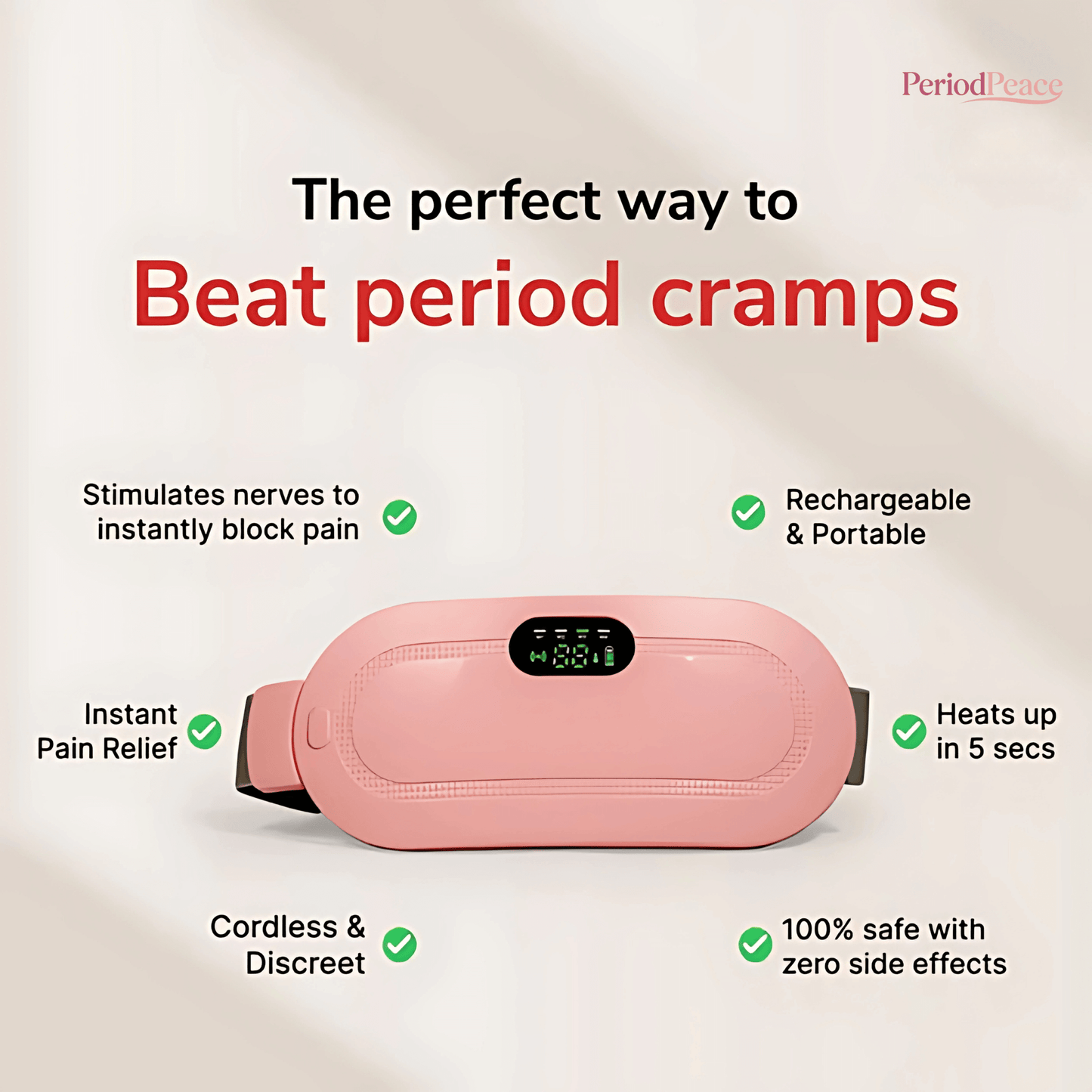 Period Cramp Relief Heating Pad Belt for Women – Rechargeable, Adjustable, Fast Pain Relief with Massage & Heat Therapy